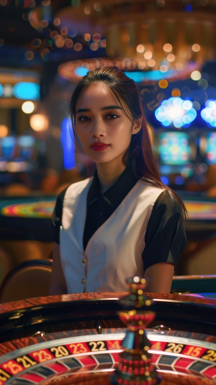 berhadiah live-dealer studio with HD camera feeds and dealer at blackjack table